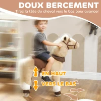 AIYAPLAY Cheval à bascule animal à bascule sur roulettes avec selle et harnais pour enfant de 3 à 5 ans 72 x 32 x 80 cm marron(m-5)