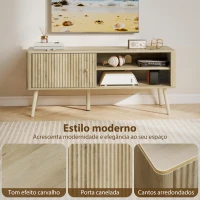 HOMCOM Móvel de TV para Televisão até 55 Polegadas com Porta Acanalada Prateleira Ajustável Compartimentos Abertos 115x35x49 cm Carvalho(m-6)