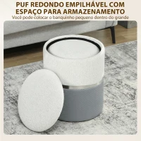 HOMCOM Conjunto de 2 Puffs de Arrumação Estofados em Chenille e PU Assento Acolchoado para Entrada Quarto Cinzento e Creme(m-4)
