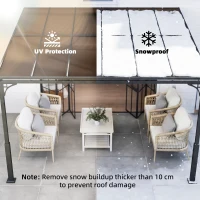 Outsunny 3.4 x 3 m Metal Lean-to Pergola, Wall-Mounted Garden Pergola with Polycarbonate Roof and Metal-Aluminium Frame, Heavy Duty Hardtop Gazebo for Outdoor Patios, BBQ, Brown(m-5)