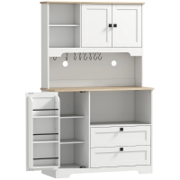 HOMCOM Armário de Cozinha com 3 Portas 2 Gavetas 3 Prateleiras na Porta 8 Ganchos Bancada Ampla  100x40x162 cm Branco