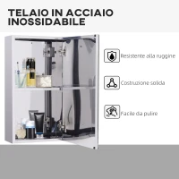 HOMCOM Specchiera Bagno in Acciaio con Anta e Vano Contenitore a 2 Ripiani, 55x14x30cm(m-7)