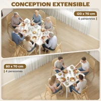 HOMCOM Table à manger extensible 80-120 cm pour 4 à 6 personnes, table de cuisine avec extension coulissante, blanc(m-4)