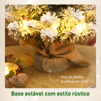 HOMCOM Mini Árvore de Natal Artificial com 35 Luzes LED 60 cm com 72 Ramos com Neve Pinhas Bagas e Base de Saco de Juta Ø37x60 cm Verde(m-7)
