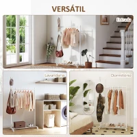 HOMCOM Charriot com Rodas 5 Ganchos Barra para Pendurar e Prateleira Inferior 86x43x171 cm Branco(m-6)