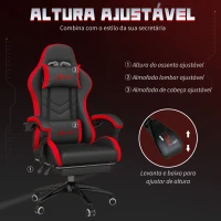 Vinsetto Cadeira Gaming Ergonómica Reclinável 135° de Couro PU com Suporte Lombar Altura Ajustável 65x65x129 cm Preto e Vermelho(m-4)
