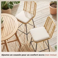 HOMCOM Lot de 2 tabourets de bar design bohème Hauteur 66 cm avec repose-pieds métal et rotin PE - naturel(m-4)