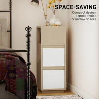 HOMCOM Slim Bedside Table, Narrow Bedside Cabinet with Open Shelf and 2 Drawers for Bedroom, Living Room, Natural Wood Finish(m-5)