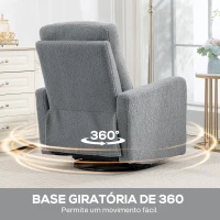 HOMCOM Poltrona Relax Reclinável Manual Poltrona Relax de Borreguito com Função de Baloiço 360° Reclinável até 135º 76x94x100 cm Cinza(m-7)