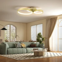 HOMCOM Candeeiro de Teto LED 40W Candeeiro Moderno com Iluminação LED 3000K/4000K/6500K 59x38x7,4 cm Dourado(m-2)