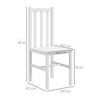 HOMCOM Conjunto de 2 Cadeiras de Sala de Jantar com Encosto de Ripas Estrutura de Madeira de Pinho 38,5x47,5x99 cm Branco(m-3)