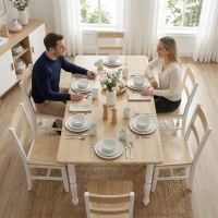 HOMCOM Masă pliabilă pentru 4 până la 6 persoane 74-134 cm, masă de bucătărie cu 2 abătătoare, picioare din oțel, lemn natural(m-4)