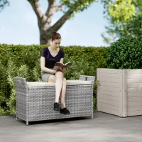 Outsunny Banc coffre de rangement extérieur en résine tressée 250L avec coussin amovible, pour jardin, balcon, blanc(m-10)