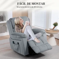 HOMCOM Poltrona Relax Reclinável Elétrica Elevatória com 8 Pontos de Massagem Aquecimento Lombar Revestida em Couro Sintético Cinzento(m-7)
