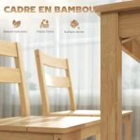 HOMCOM Ensemble de salle à manger en bambou, table à manger avec 2 chaises et banc pour 4 personnes, bois naturel(m-5)