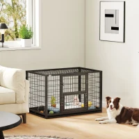 PawHut Cage pour Chien Robuste Niche Chien Intérieur Toit Ouvrant et Porte de Nourrissage Acier 94 x 60 x 64 cm Noir(m-2)