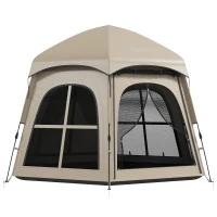 Outsunny Pop Up Tent 3000mm Waterproof Instant Camping Tent 3-4 Person with 2 Doors 4 Windows Khaki(m-10)