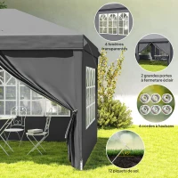 Outsunny Tonnelle de Jardin Barnum Pliant Côtés Amovibles Structure en Acier Renforcée Sac de Transport 3x6m Gris Foncé(m-8)