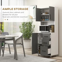 HOMCOM Modern Kitchen Cupboard with Storage Cabinets, 3 Drawers and Open Countertop for Living Room, Grey(m-4)