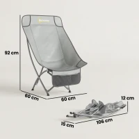 Outsunny Camping Chair for Adults Heavy Duty Folding Camp Chair with Side Pocket and Carry Bag Light Grey(m-3)