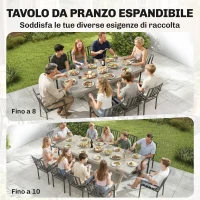Outsunny Tavolo da Giardino Allungabile per 8-10 Persone, in Alluminio e Acciaio, 154/214x85x73 cm, Grigio(m-4)