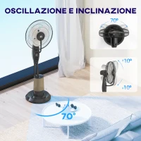 HOMCOM Ventilatore Nebulizzatore con Serbatoio 3.2L, 3 Modalità e 3 Velocità, Oscillazione 70°, Timer, Telecomando(m-6)