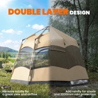 Outsunny Double Layer Instant Pop Up Tent with Rainfly, Portable Camping Shelter with Sewn-in Groundsheet and Carry Bag, Brown(m-5)
