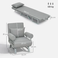 HOMCOM Sofá Cama Dobrável Estofado em Linho Sintético com Encosto Ajustável em 5 Níveis e Almofada Acolchoada 73x78x81 cm Cinzento Claro(m-3)