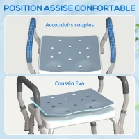 HOMCOM Tabouret de douche pour personnes âgées et handicapées avec accoudoirs, hauteur réglable, patins antidérapants, bleu(m-5)