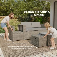 Outsunny Set da Esterno 6pz con Divano, 2 Sedie, Tavolino con Piano in Vetro e 2 Pouf, Grigio Scuro(m-5)