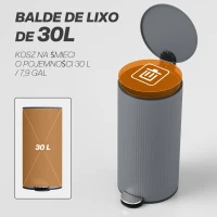 HOMCOM Balde do Lixo para Cozinha com Pedal 30L Cubo de Lixo Metálico com Tampa de Fecho Suave e Balde Removível 36x30x60,5 cm Cinza(m-4)