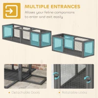 PawHut Cat Tunnel, 250cm Extra Long Wooden Cat Play Tunnel with 8 Doors, L-shape/Rectangle, Outdoor Cat Enclosure, Dark Grey(m-6)