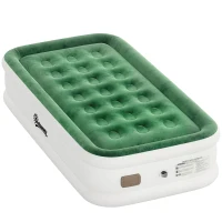 Outsunny Inflatable Mattress, Single Air Bed with Built-in Electric Pump, 3 Mins Inflation, Flocked Surface, Dark Green(m-9)