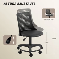 HOMCOM Cadeira de Escritório sem Braços Cadeira de Secretária Giratória em Malha com Encosto Vazado Ajustável 43x42x74-86 cm Pr(m-6)