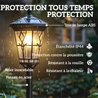 Outsunny Lot de 2 Lampadaires Solaires 1,86 m pour Jardin, Lampes de Rue en Acier Inoxydable à Hauteur Réglable Noir(m-7)