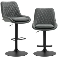 HOMCOM Retro Bar Stools Set of 2, Adjustable Kitchen Stool, Upholstered Bar Chairs with Back, Swivel Seat, Dark Grey(m-1)