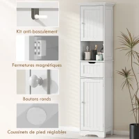 HOMCOM Meuble colonne salle de bain avec éclairage LED, meuble de rangement étroit, tiroir, 2 portes, 40x30x170cm, blanc(m-7)