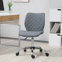 HOMCOM Chaise de bureau effet capitonné hauteur réglable pivotant 360° piètement chromé lin gris(m-10)