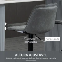 HOMCOM Conjunto de Bancos de Bar Estofados em PU Bancos Altos de Sala de Jantar com Altura Ajustável 46,5x51x86-106 cm Cinzento(m-5)