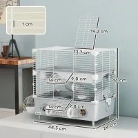 PawHut Cage pour hamster  à 2 niveaux avec roue de course salle de bain en sable pour hamster nain 44,5 x 28 x 44 cm gris(m-3)