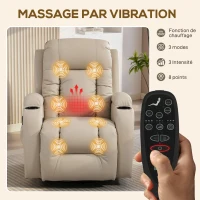 HOMCOM Fauteuil inclinable de massage et chauffage, fauteuil de relaxation, dossier réglable, pivotant 360°, 82x99x103cm, crème(m-4)