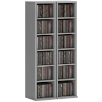 HOMCOM Set of 2 CD Media Display Shelf Unit Tower Rack with Adjustable Shelves, Light Grey(m-10)