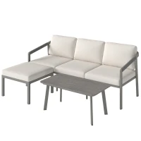 Outsunny 3 Piece Garden Dining Set, Outdoor Patio Furniture with 3 Seater Sofa, Footstool, Coffee Table and Cuhsions(m-1)