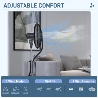 HOMCOM Wentylator stojący z nawilżaniem powietrza, cichy, mobilny, zdalne sterowanie, czarny(m-5)