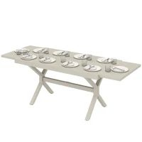 Outsunny Mesa de Comedor Exterior Extensible 154/214 cm para 8-10 Personas de Aluminio Acero con Tapa Imitación Madera Gris(m-11)