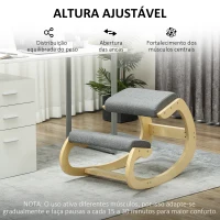 HOMCOM Cadeira Ergonómica de Joelhos com Almofadas Acolchoadas Estrutura de Madeira para Melhor Postura Escritório 55x85x55 cm Cinzento(m-6)