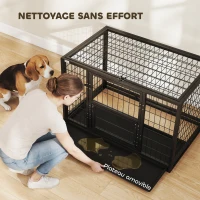 PawHut Cage pour Chien Robuste Niche Chien Intérieur Toit Ouvrant et Porte de Nourrissage Acier 94 x 60 x 64 cm Noir(m-7)