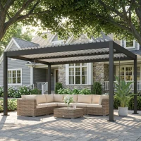 Outsunny Pérgola Bioclimática 4x3m en Aluminio con Techo de Lamas Ajustable, Protección Solar, para Jardín Exterior, Blanco(m-6)