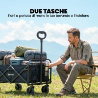 Outsunny Carrello da Giardino 72L Pieghevole con Manico Regolabile, in Acciaio e Tessuto Oxford, 114x46x92 cm, Nero(m-8)