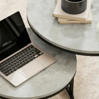 HOMCOM Set of Two Marble-Effect Stacking Tables - Grey(m-9)